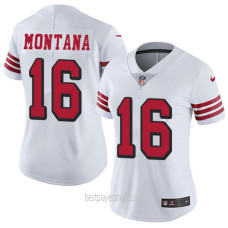 Womens San Francisco 49ers #16 Joe Montana Authentic White Rush Vapor Jersey Bestplayer